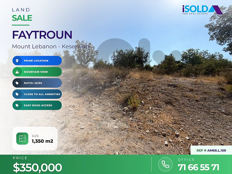 A 1350 m2 land having an open mountain view for sale in Faytroun