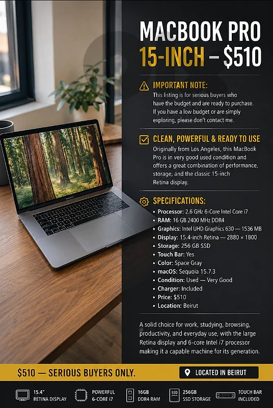 MacBook Pro 15-inch — $510 MacBook Pro 15-inch — $510