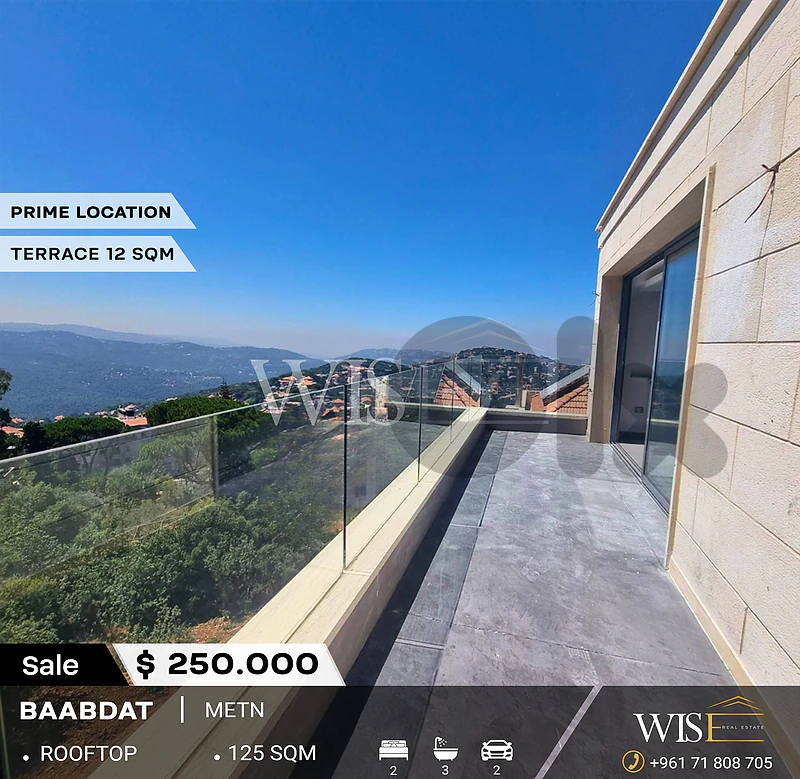 🏡 125 SQM Rooftop Apartment for SALE in Baabdat – Prime Location!
