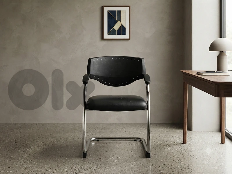 Modern Black & Chrome Cantilever Chairs (Set of 4) Sold by piece