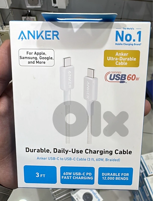 Anker 322 Usb-c To Usb-c Cable 3ft 60w white (Braided)