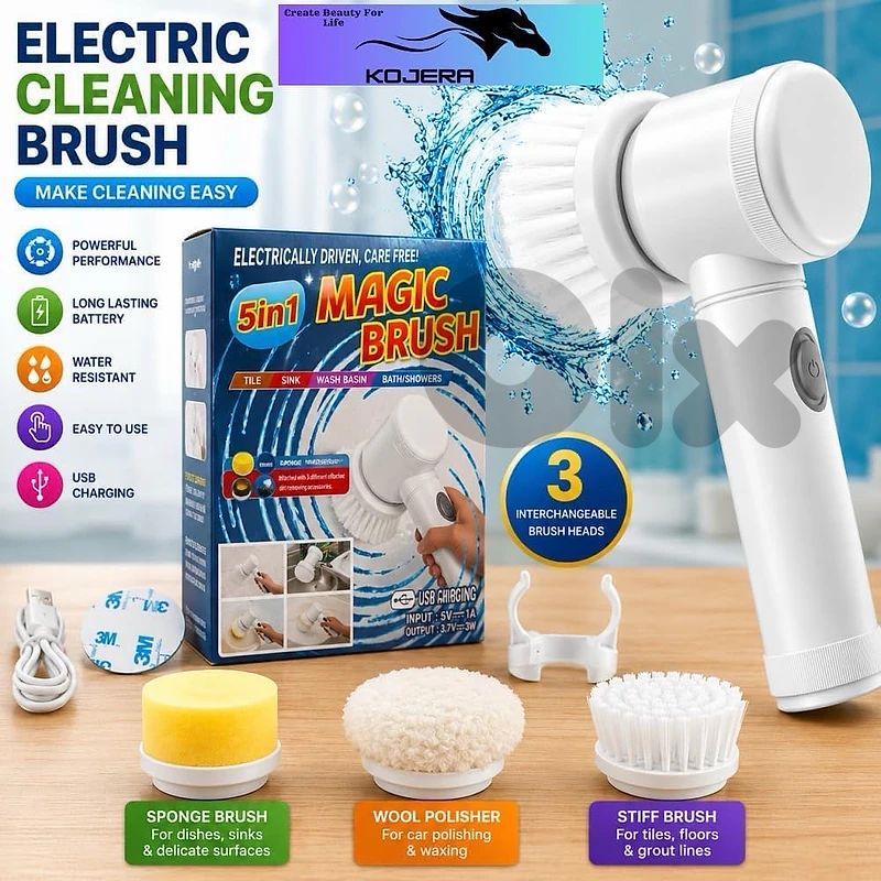 Electric cleaning brush with 3 heads