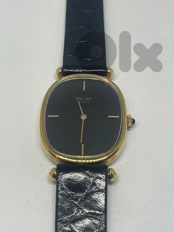 Vintage Bel.Art Genève Oval Ladies Watch Black Dial Gold Tone NOS ساعة
