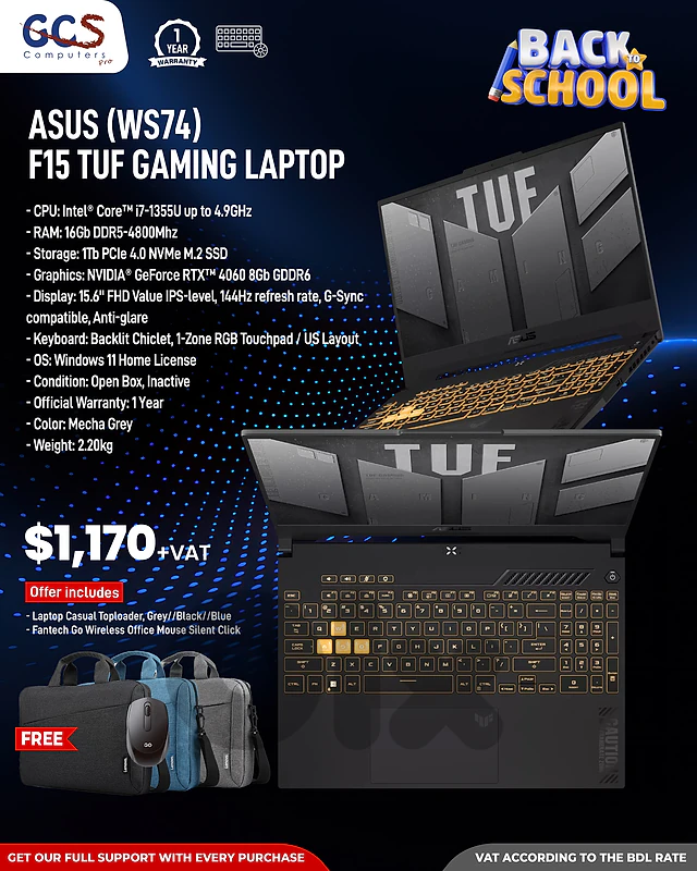 Asus (WS74) F15 TUF Gaming Laptop
