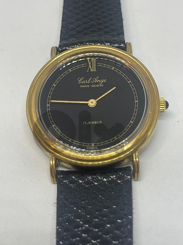 Vintage Carl Ange Paris-Genève Mechanical Watch Black Dial Gold Plated