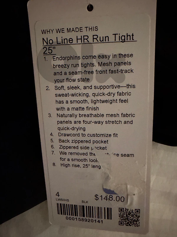 lululemon new with tags HR run tight black size 4