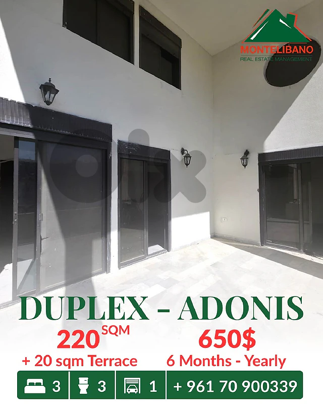 220 sqm Duplex For Rent in Adonis أدونيس with 20 sqm Terrace
