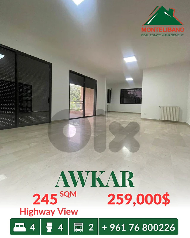 Very Prime Location 245 sqm Apartment For Sale in Awkar عوكر
