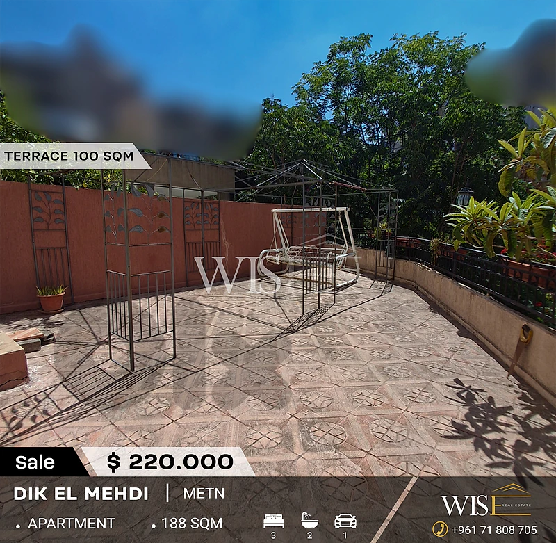 🏠 Stunning 188 SQM Apartment with Terrace for SALE in Dik El Mehdi!