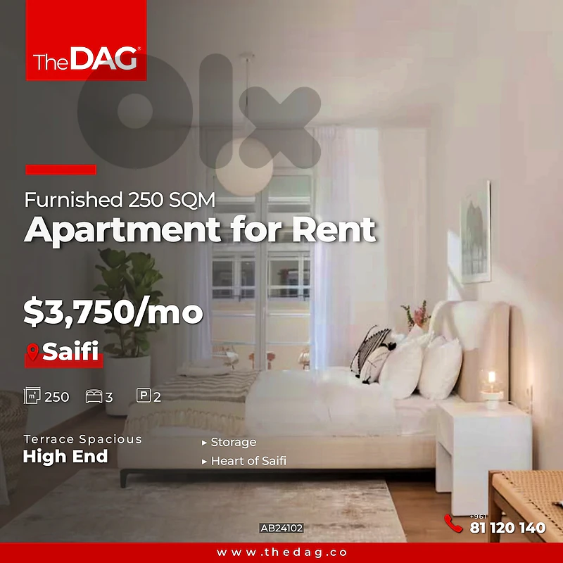 Fully Furnished 250 SQM Apartment for Rent in Saifi شقة للإيجار