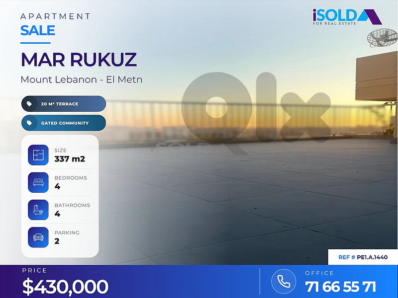 A 330 m2 duplex apartment with a terrace for sale in Mar Rukuz