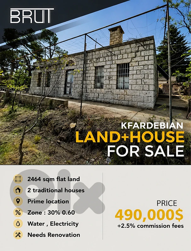 Land + 2 traditional houses for sale in Kfardebian Prime Location