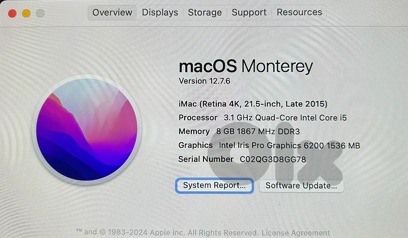 Excellent condition imac desktop, with keyboard (late 2015) 21.5inch