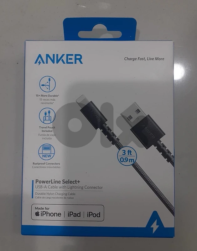 Anker powerLine Select+ usb-a cable with lightning connector 3ft(0.9m)
