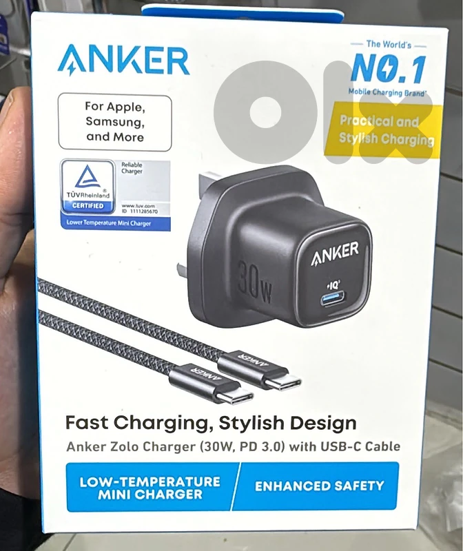 Anker zolo charger 30w with usb-c cable 3 pin black B2698k11