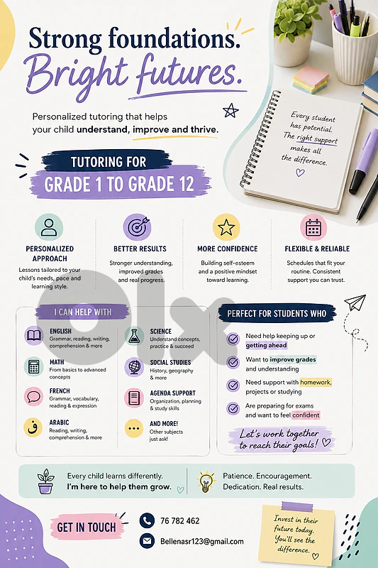 private tutoring from grade 1 to grade 12