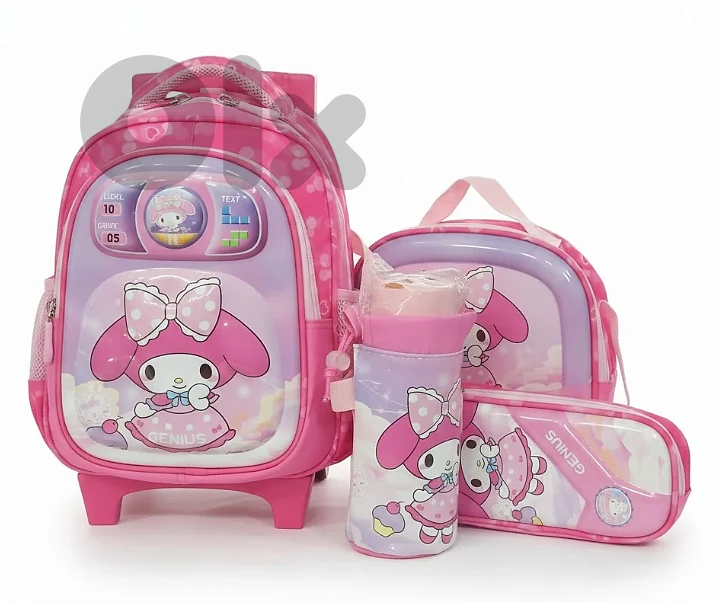 Genius Kids 4 Pieces Set with Trolley - Kuromi Pink