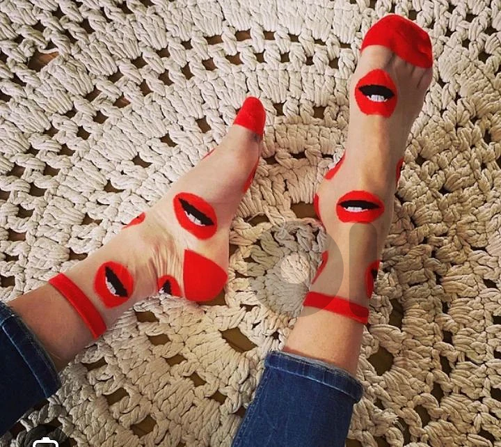 women's red lips socks