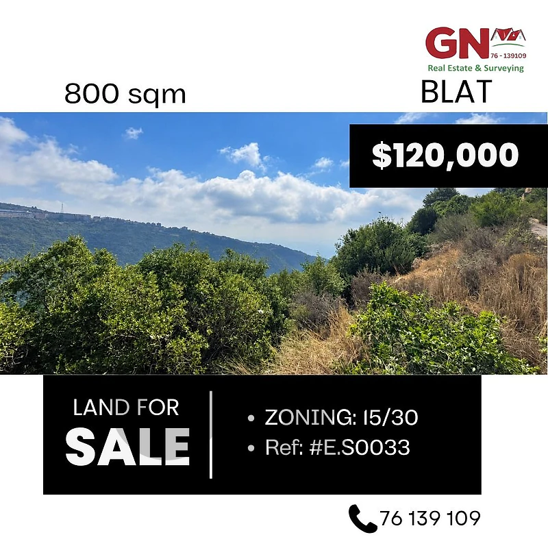 Land in Blat 800m² ONLY for 120K في بلاط