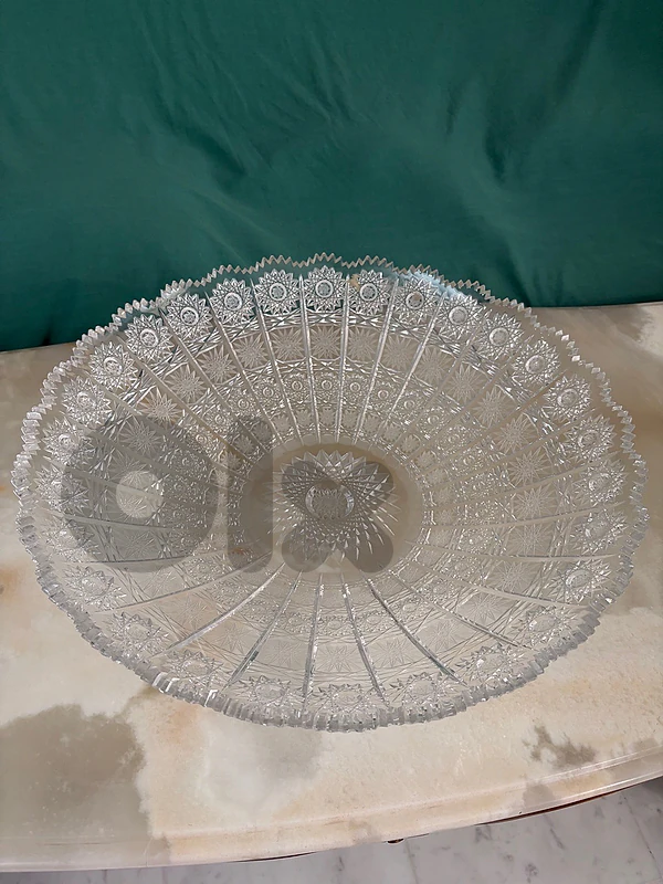 Vintage Bohemian Crystal Centerpiece Bowl 46cm Hand Cut