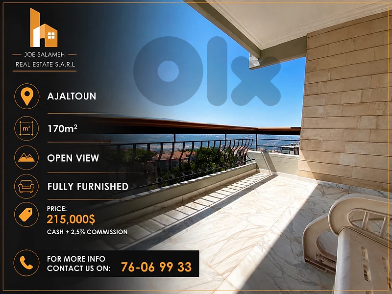 Apartment for sale in Ajaltoun 170m2 Open View 215,000$cash