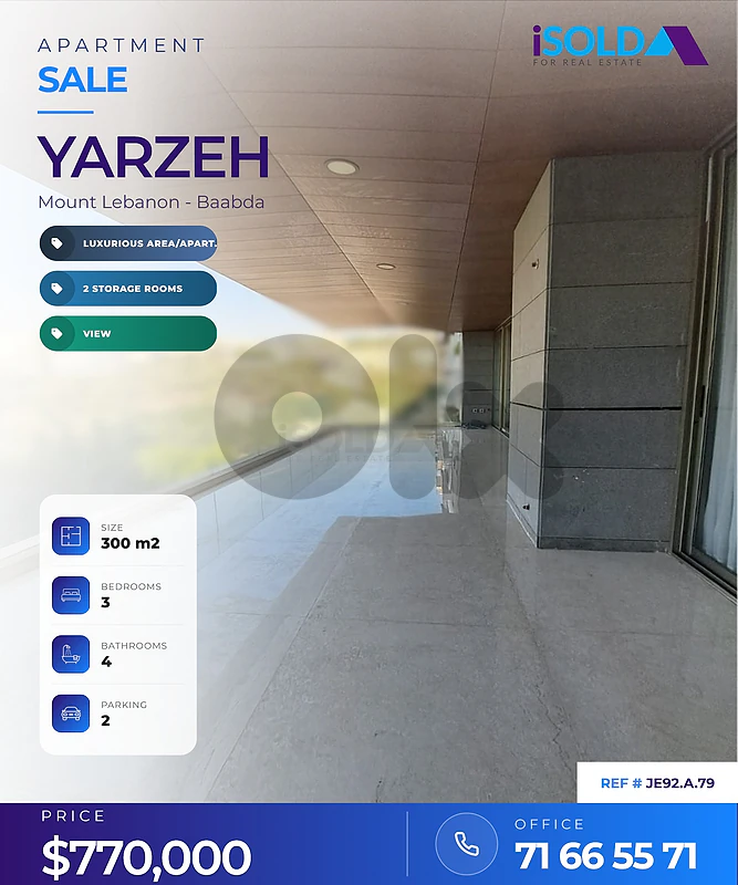 A 300 m2 Luxury Apartment with View for Sale in Yarzeh