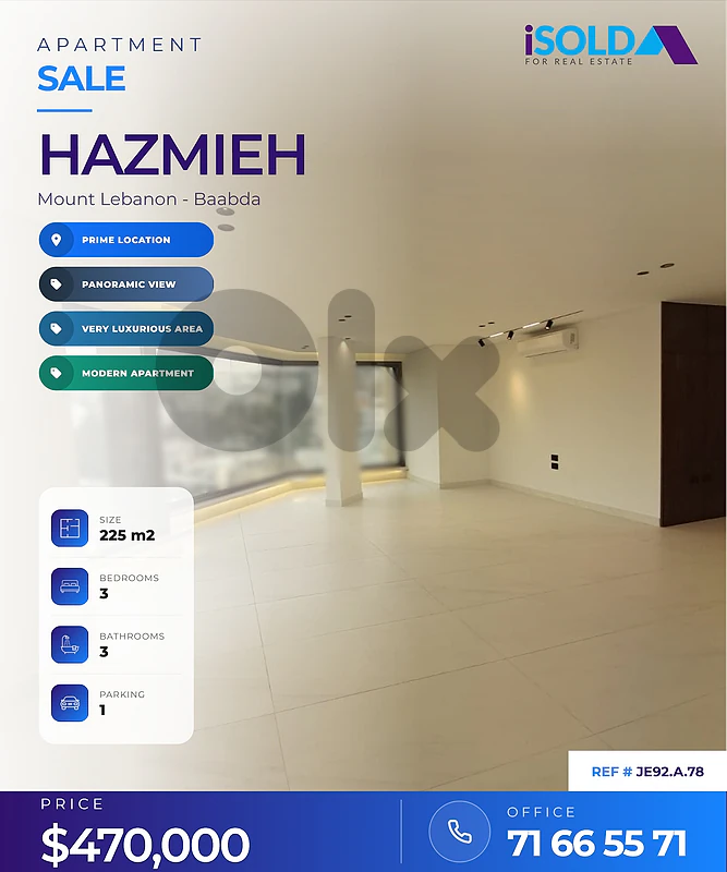 A 225 m2 modern apartment having a panoramic view for sale in Hazmieh