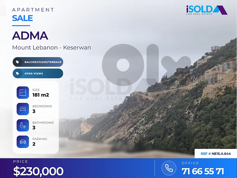 A 171 m2 apart. with a terrace&open mountain/sea view 4sale in Adma