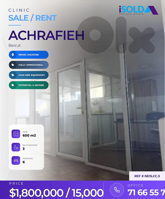 A 600 m2 clinic 4sale/rent in Achrafieh-Exceptional Medical Invest.