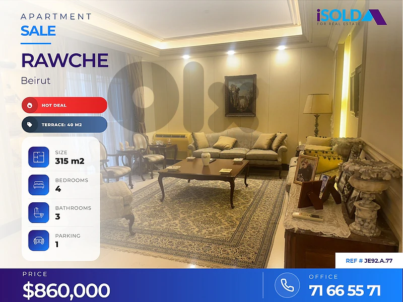 HOT DEAL- A 302 m2 apartment + 40m2 terrace 4 sale in Rawche, Raouche