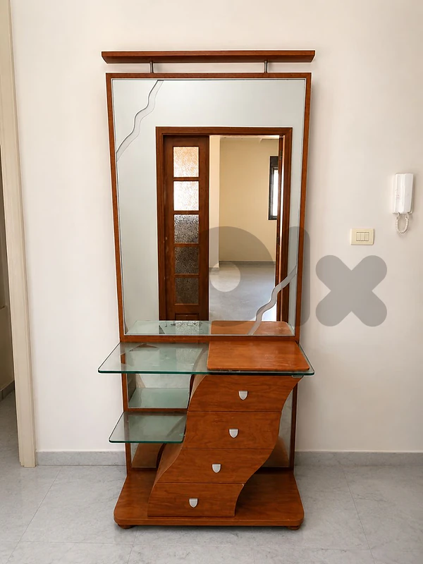 Wood & Glass Vanity Dressing Table with Large Mirror