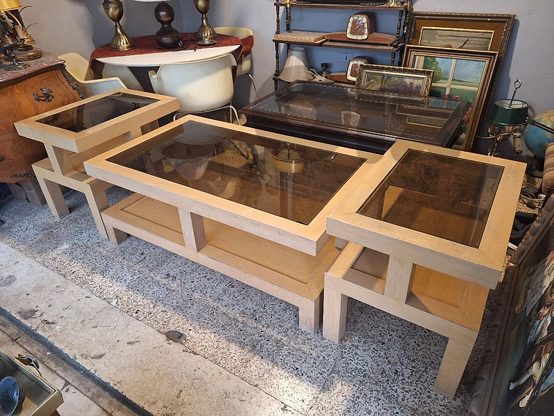 set of 3 midcentury solid wood tables