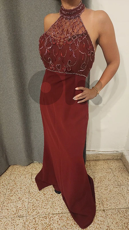 wine-red dress