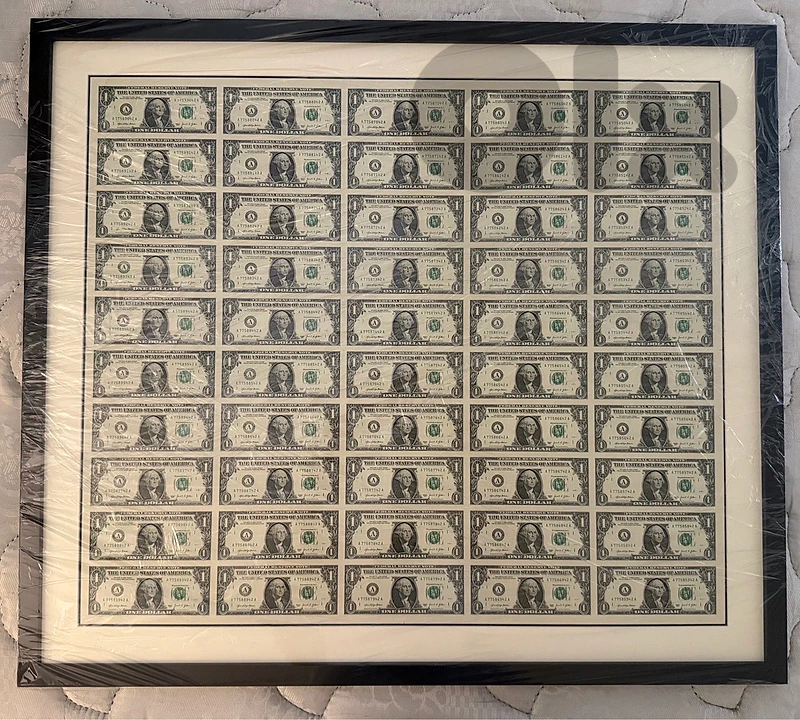 $1 – 50 Note Uncut Currency Sheet, Series 2021 ( Framed )