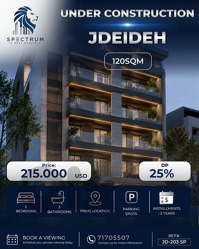 UNDER CONSTRUCTION | JDEIDEH PRIME | 1800$/Sq | 25% DP, (JD-203) SP