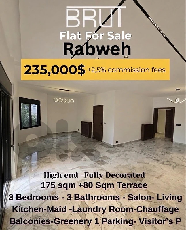 175 sqm + 80 sqm Terrace Apartment for sale in Rabweh-High end