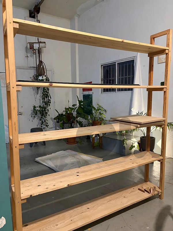 massif wood shelving unit 2mx2m
