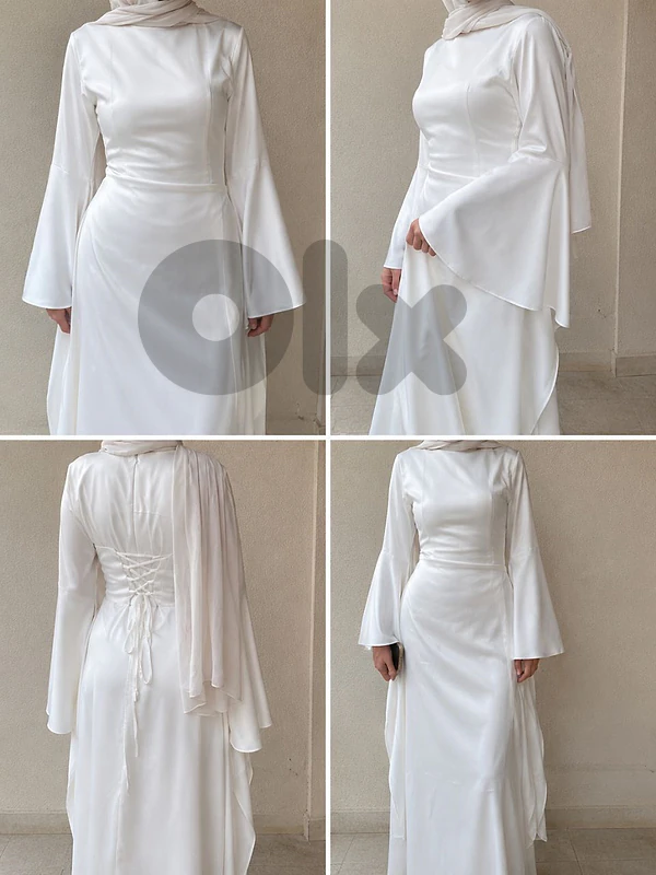 Elegant White Satin Modest Dress