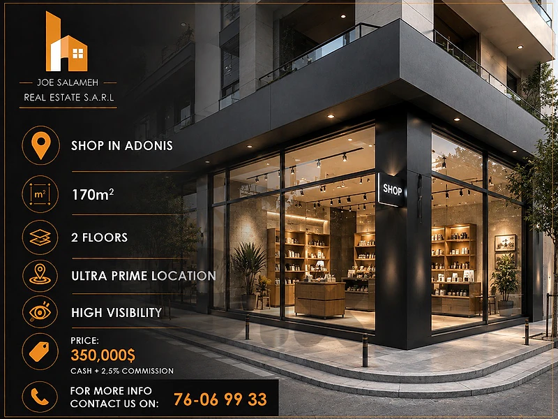 High Visibility 170m2 shop for sale in Adonis Prime Location 350,000$