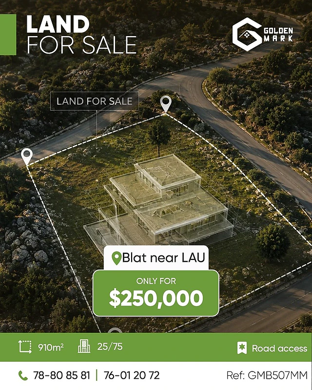 GMB507MM - Land For Sale In Blat Near  LAU - أرض للبيع في بلاط