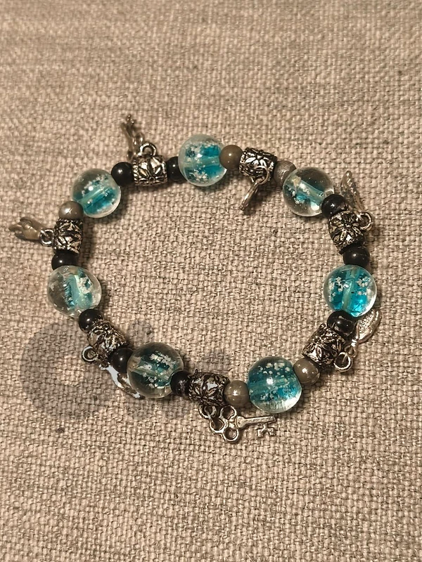 Blue and black beaded bracelet