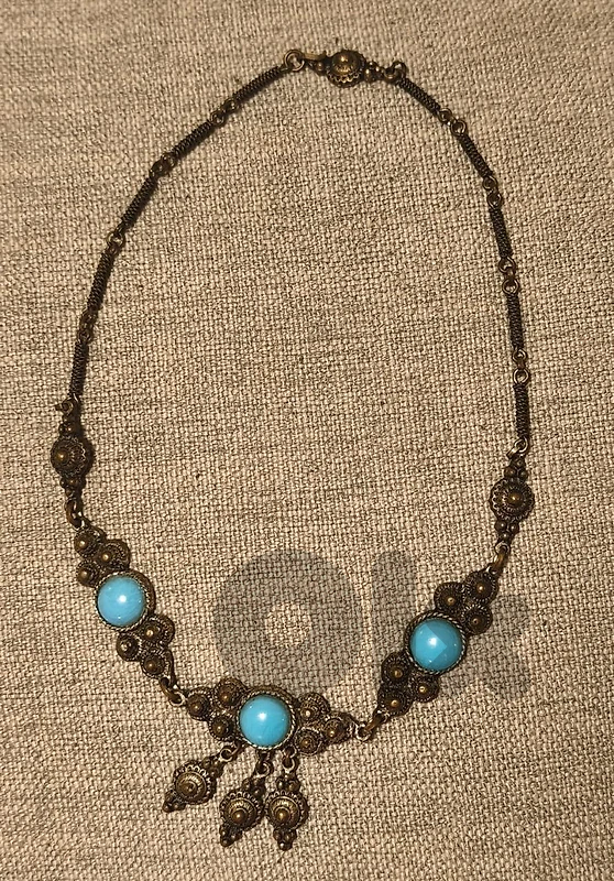 Vintage dark-tone necklace with blue beads