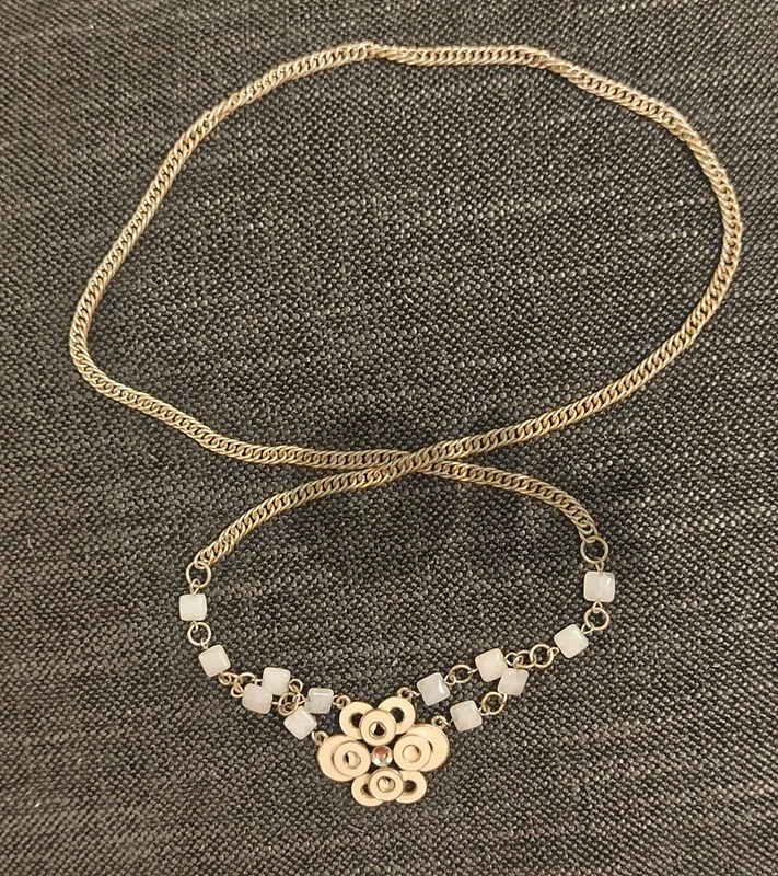 Silver-tone fine chain necklace with white beads