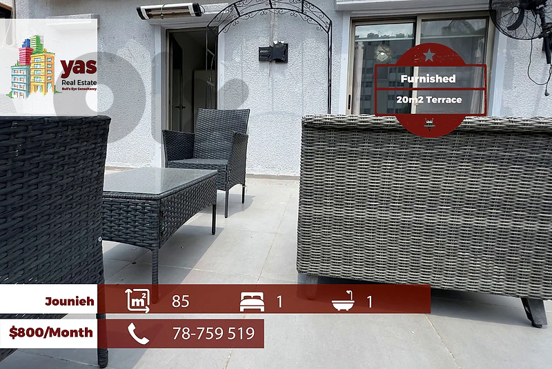 Jounieh 85m2 | 20m2 Terrace | Furnished | Rent | Prime Location | RH