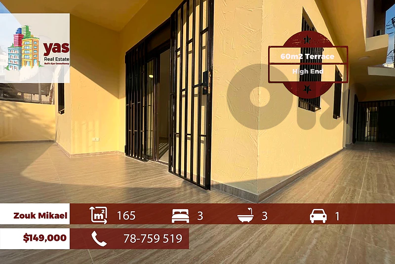 Zouk mikael 165m2 | 60m2 terrace | Prime Location | Calm Area | EH/RH