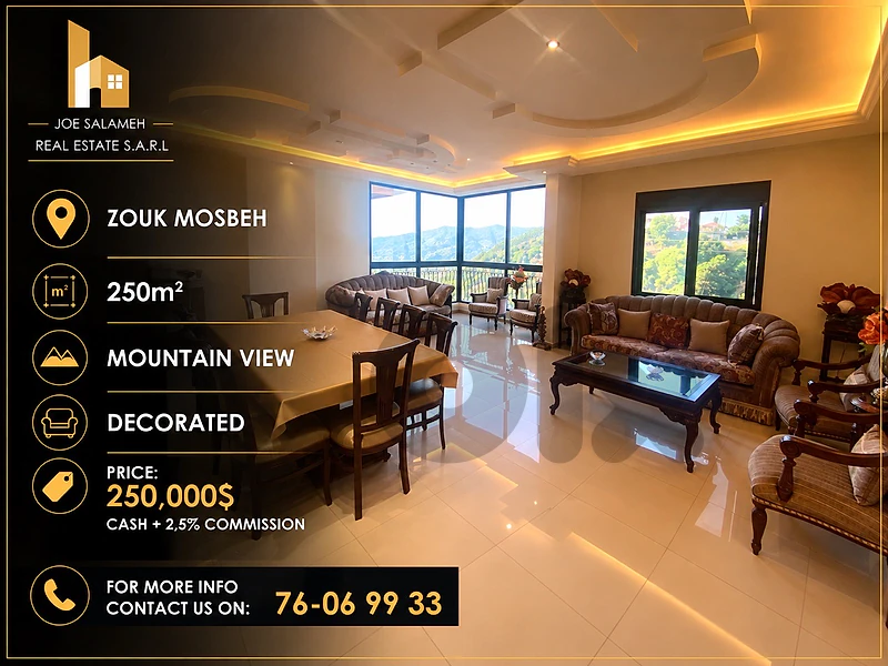 Apartment for sale in Zouk Mosbeh 250m2 Mountain View 250,000$cash Apartment for sale in Zouk Mosbeh 250m2 Mountain View 250,000$cash