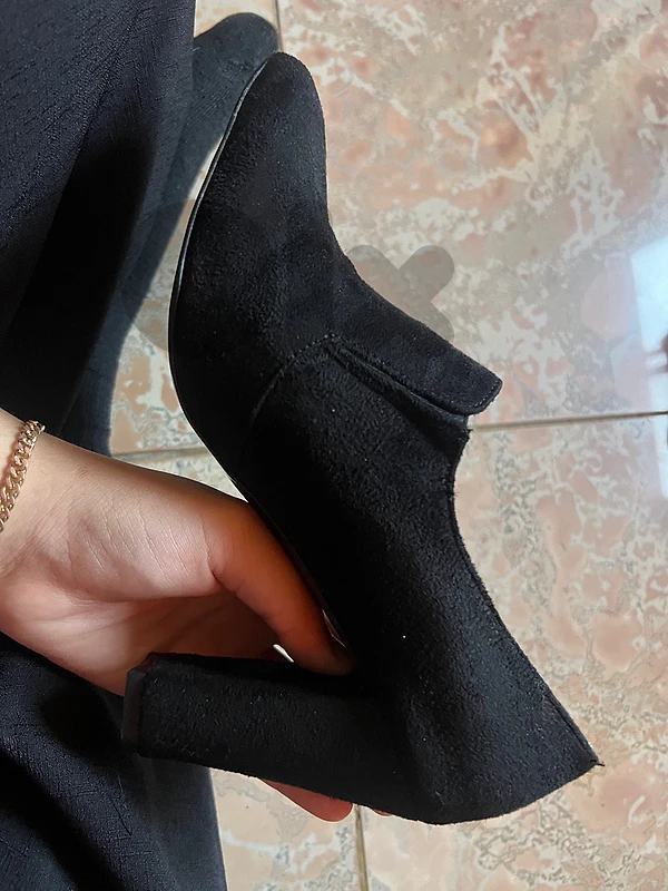 Black Suede Pointed-Toe Block Heel Ankle Boots