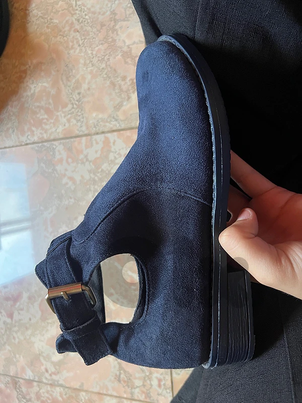 Women's Navy Suede Cut-Out Ankle Bootie