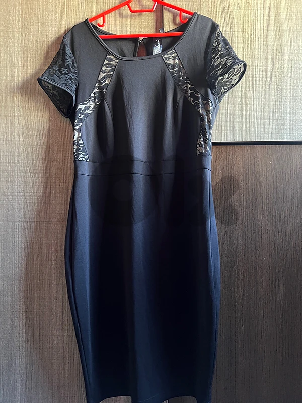 Women's Black Bodycon Dress with Lace Panel Details