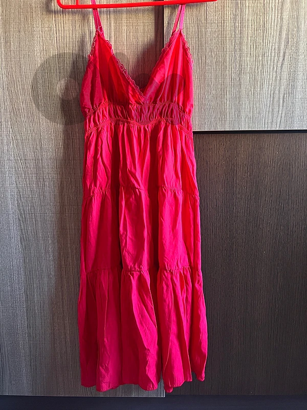 Women's Magenta Tiered Spaghetti-Strap Sundress